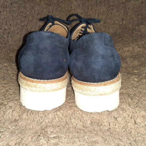 L'INTERVALLE-Spain-Perforated Blue Suede Espadrille Flatforms-Sz 7-Excellent - Picture 4 of 6